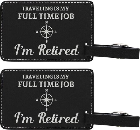 Retirement Gifts for Women Traveling My Full Time Job I'm Retired 2-Pack Leatherette Luggage Tags Black in Kuwait