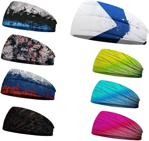 8 Pieces Sports Sweatbands – Moisture-Wicking Gym Headbands for Men & Women, Non-Slip Elastic Workout Headbands for Fitness, Travel & Daily Use in Saudi Arabia