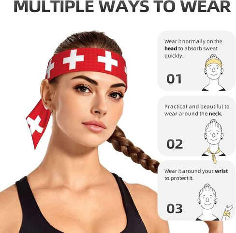 Swiss Flag Ultimate Performance Sweat Absorbent Bandana Headband for Outdoor Sports - Unisex Design, Soft & Breathable Fabric, Black in Saudi Arabia