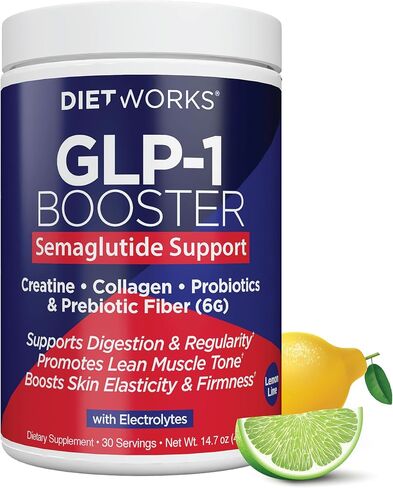 DietWorks GLP-1 Booster – Daily Companion Drink Mix with 6g Prebiotic Fiber, Probiotics, Collagen & Creatine – Supports Gut Health, Hydration, Energy & Wellness – Lemon Lime Flavor, 30 Servings in Saudi Arabia