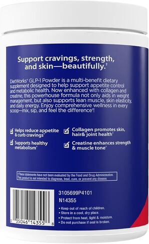 DietWorks GLP-1 Booster – Daily Companion Drink Mix with 6g Prebiotic Fiber, Probiotics, Collagen & Creatine – Supports Gut Health, Hydration, Energy & Wellness – Lemon Lime Flavor, 30 Servings in Saudi Arabia