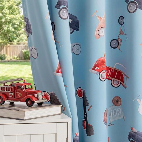 MYSKY HOME Printed Blackout Curtains 63 Inch Long 2 Panels Set Car Pattern Privacy Protection Thermal Insulated Curtains Grommet Drapes for Boys Girls Kids Bedroom Playroom Nursery, Blue, in Kuwait