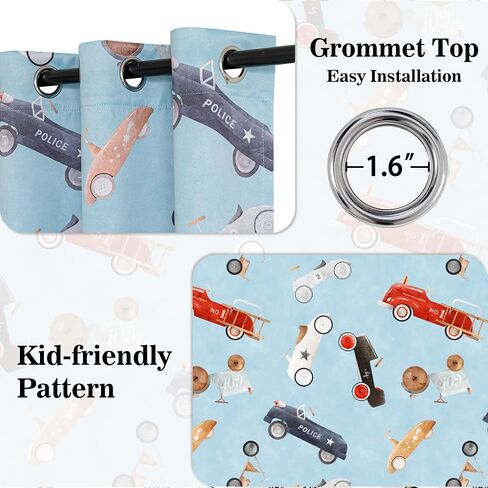 MYSKY HOME Printed Blackout Curtains 63 Inch Long 2 Panels Set Car Pattern Privacy Protection Thermal Insulated Curtains Grommet Drapes for Boys Girls Kids Bedroom Playroom Nursery, Blue, in Kuwait