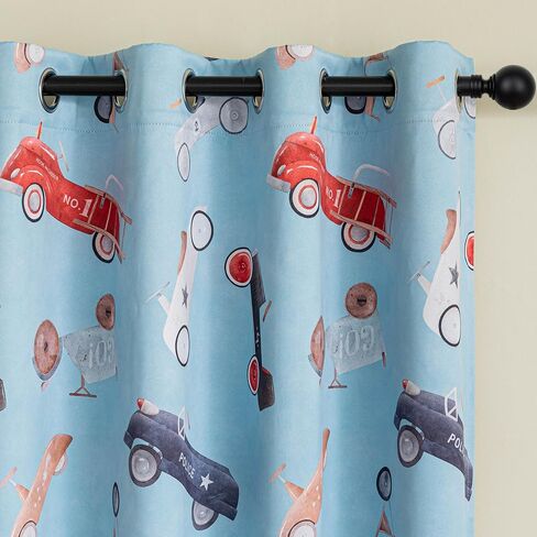 MYSKY HOME Printed Blackout Curtains 63 Inch Long 2 Panels Set Car Pattern Privacy Protection Thermal Insulated Curtains Grommet Drapes for Boys Girls Kids Bedroom Playroom Nursery, Blue, in Kuwait