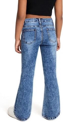 SEAUR Girls Flare Jeans Denim Bell Bottom Pants 70s Retro Flare Jeans High Waisted Wide Leg Trousers 7-14T in Kuwait