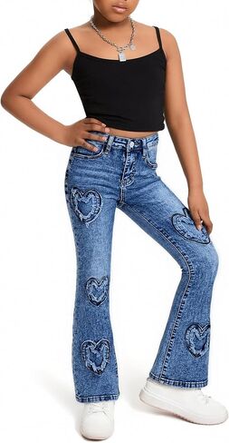 SEAUR Girls Flare Jeans Denim Bell Bottom Pants 70s Retro Flare Jeans High Waisted Wide Leg Trousers 7-14T in Kuwait