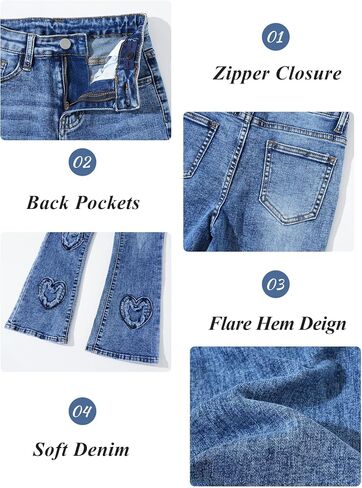 SEAUR Girls Flare Jeans Denim Bell Bottom Pants 70s Retro Flare Jeans High Waisted Wide Leg Trousers 7-14T in Kuwait