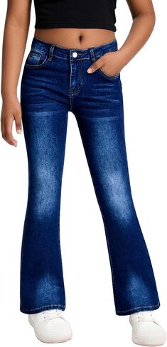 SEAUR Girls Flare Jeans Denim Bell Bottom Pants 70s Retro Flare Jeans High Waisted Wide Leg Trousers 7-14T in Kuwait