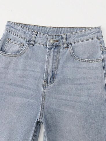 Girl's Jeans Cute Trendy Fashion Elastic Waist Denim Pants Straight Leg Trousers Bottoms with Pockets in Kuwait