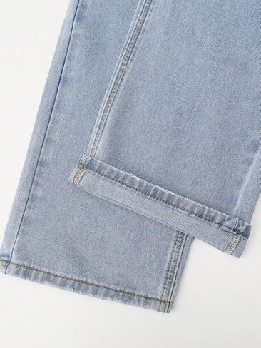 Girl's Jeans Cute Trendy Fashion Elastic Waist Denim Pants Straight Leg Trousers Bottoms with Pockets in Kuwait