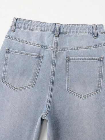 Girl's Jeans Cute Trendy Fashion Elastic Waist Denim Pants Straight Leg Trousers Bottoms with Pockets in Kuwait