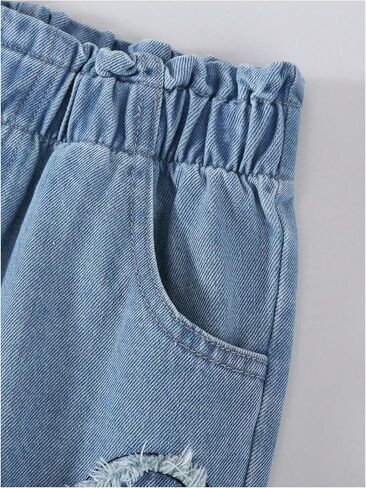 SHENHE Girl's Wide Leg Elastic Waist Jeans Frayed Butterfly Bow Print Baggy Paperbag Jeans in Saudi Arabia
