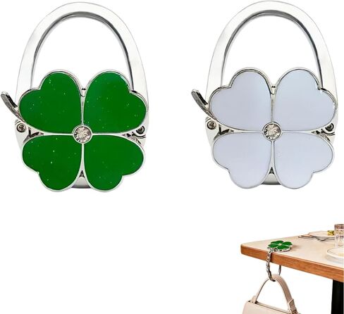 2Pcs Purse Hook for Table, Four Leaf Clover, White Green | Foldable, Handbag Hanger in Kuwait
