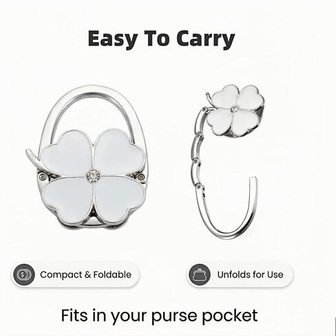 2Pcs Purse Hook for Table, Four Leaf Clover, White Green | Foldable, Handbag Hanger in Kuwait