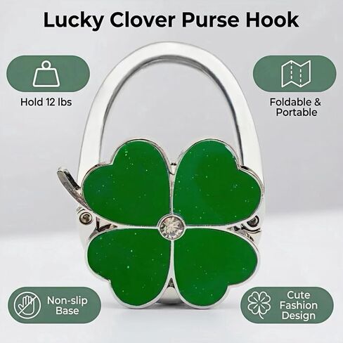 2Pcs Purse Hook for Table, Four Leaf Clover, White Green | Foldable, Handbag Hanger in Kuwait