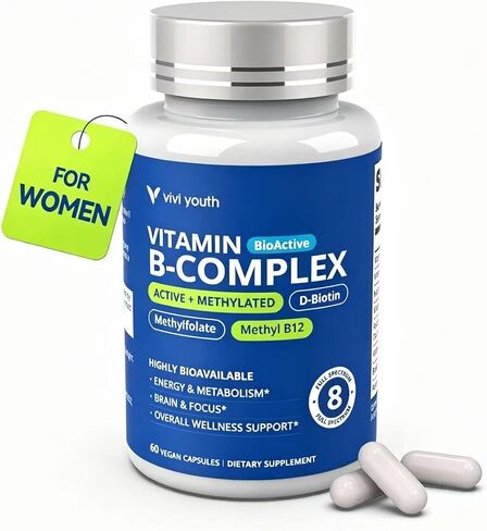 Women's Vitamin B Complex - Methylated B with BioActive B12 & Methylfolate for Morning Energy, Afternoon Focus & PMS Mood Swings- MTHFR Friendly for Busy Women - 60 Vegan Capsules in Saudi Arabia