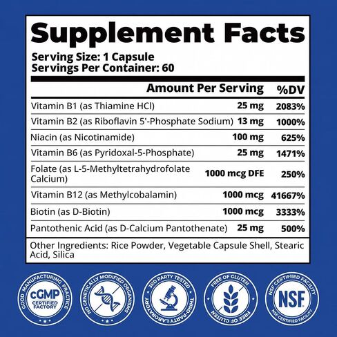 Women's Vitamin B Complex - Methylated B with BioActive B12 & Methylfolate for Morning Energy, Afternoon Focus & PMS Mood Swings- MTHFR Friendly for Busy Women - 60 Vegan Capsules in Saudi Arabia