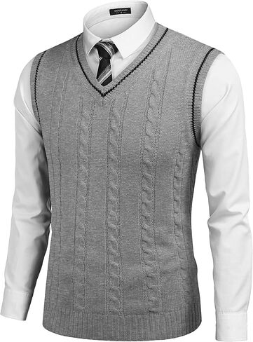 COOFANDY Men's Sweater Vest V Neck Slim Fit Casual Sleeveless Twisted Knitted Pullover Sweater in Saudi Arabia