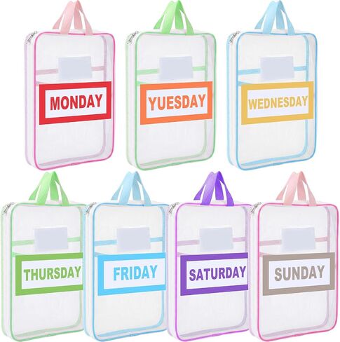 7 Pack Packing Cubes for Travel, Days of Week Outfit Organizers with Weekly Stickers, Mesh Bags for Camp Suitcase in Saudi Arabia