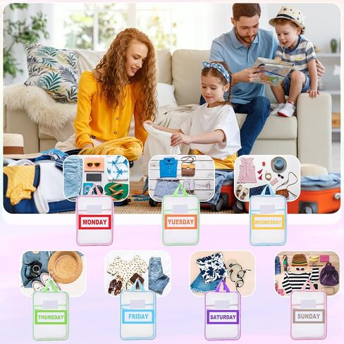 7 Pack Packing Cubes for Travel, Days of Week Outfit Organizers with Weekly Stickers, Mesh Bags for Camp Suitcase in Saudi Arabia