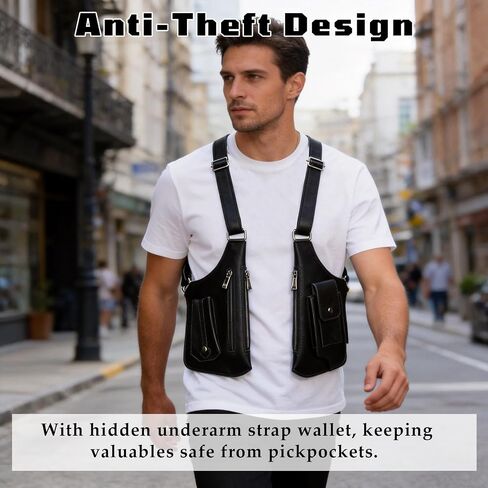 Underarm Shoulder Bag for Men, Leather Double Shoulder Armpit Bag with Adjustable Design & Multi-Pocket, Premium Wallet Holster for Outdoors, Travel (Black) in Saudi Arabia