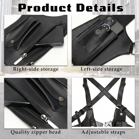 Underarm Shoulder Bag for Men, Leather Double Shoulder Armpit Bag with Adjustable Design & Multi-Pocket, Premium Wallet Holster for Outdoors, Travel (Black) in Saudi Arabia