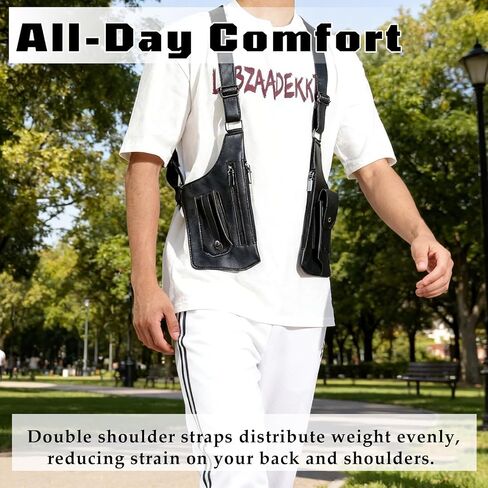 Underarm Shoulder Bag for Men, Leather Double Shoulder Armpit Bag with Adjustable Design & Multi-Pocket, Premium Wallet Holster for Outdoors, Travel (Black) in Saudi Arabia