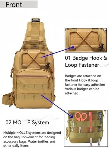 Tactical Crossbody Sling Bag, 600D Oxford Backpack with Molle System, Lightweight Multi-Pocket Bag for Hiking Camping Travel in Kuwait
