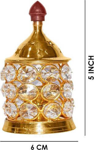 SATVIK 5 Inch Akhand Jyoti Diya with Premium Stones for Diwali Pooja. Decorative Brass Oil Lamp Whole Night Dia for Deepawali Decoration. Outdoor Mandir Decoration Housewarming Return Gift in Kuwait