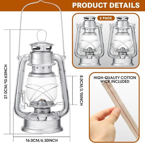 Pacify 2 Pack Kerosene Hurricane Lanterns, Vintage 10 Inch Oil Lamps for Indoor Outdoor Use, Retro Windproof Oil Lantern with Wick for Camping Emergency Patio Home Decor in Saudi Arabia