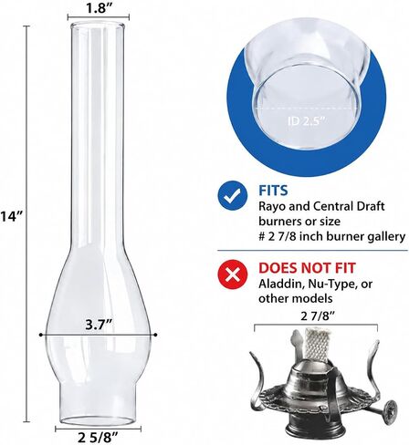 2 5/8 Inch × 14 Inch Oil Lamp Chimney Replacement Clear Glass Lamp Chimney fits Central Draft Burners on Vintage and Antique Style Lamps Oil Lamp Parts in Kuwait