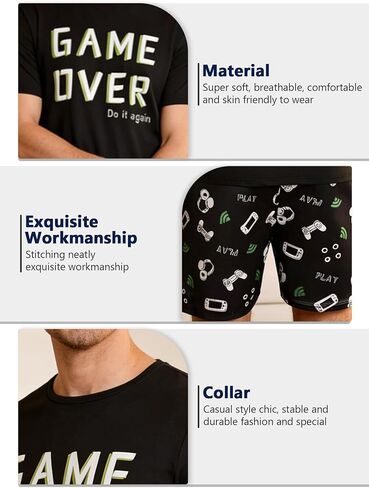 Mens Pajama Sets Summer Pjs Sleepwear Nightwear Lightweight Quick Dry Soft Short Cartoon Print Sleeve Sleep Set in Kuwait