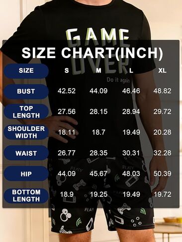 Mens Pajama Sets Summer Pjs Sleepwear Nightwear Lightweight Quick Dry Soft Short Cartoon Print Sleeve Sleep Set in Kuwait