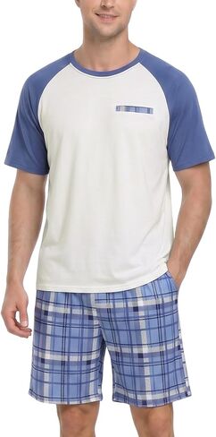MyFav Mens Pajama Set Soft Summer Pjs Short Sleeves Shirts and Shorts Loungewear Sleep Sets in Saudi Arabia