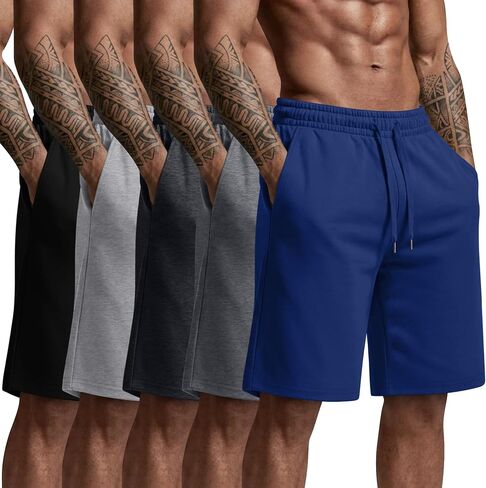 August Alley 5 Pack Mens Bermuda Athletic Shorts Casual Drawstring Sweat Shorts 9 inch Knee Length Pants with Pockets in Kuwait