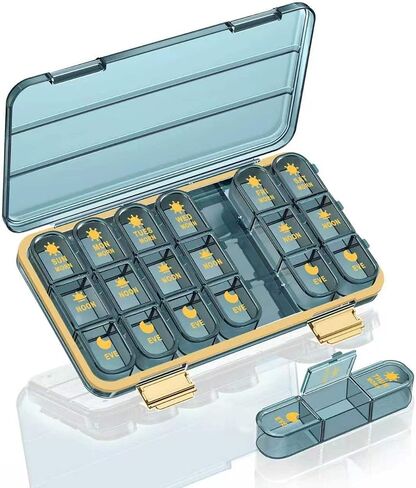 Acedada Pill Organizer 3X A Day, Weekly 7 Day Pill Box 3 Times A Day, Travel Pill Case with Large 21 Compartments, Daily Medicine Organizer Pills Holder for Vitamin Fish Oil Supplements, Blue in Kuwait