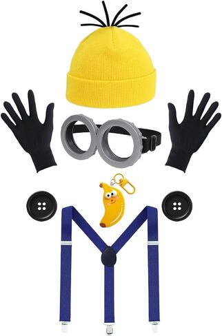 ZIW 6 Pcs Kids Halloween Costume Accessories Set Funny Accessory Kit for Boys Girls with Beanie Goggles Gloves Blue Suspenders Buttons Banana Keychain Dress Up Props ZW282 in Saudi Arabia