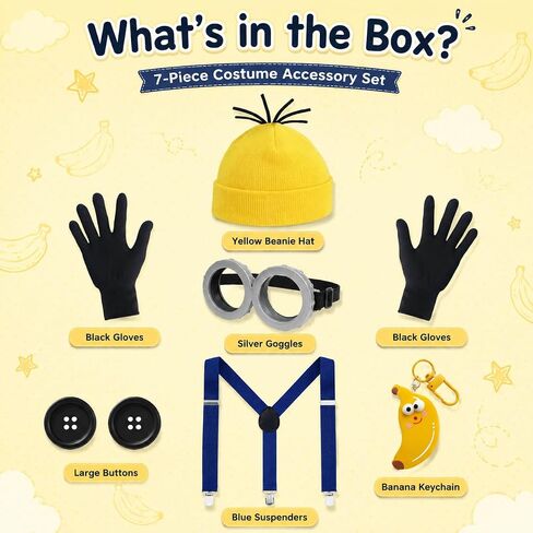 ZIW 6 Pcs Kids Halloween Costume Accessories Set Funny Accessory Kit for Boys Girls with Beanie Goggles Gloves Blue Suspenders Buttons Banana Keychain Dress Up Props ZW282 in Saudi Arabia