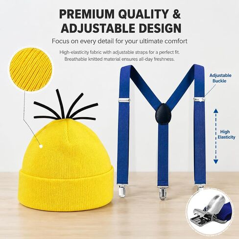 ZIW 6 Pcs Kids Halloween Costume Accessories Set Funny Accessory Kit for Boys Girls with Beanie Goggles Gloves Blue Suspenders Buttons Banana Keychain Dress Up Props ZW282 in Saudi Arabia