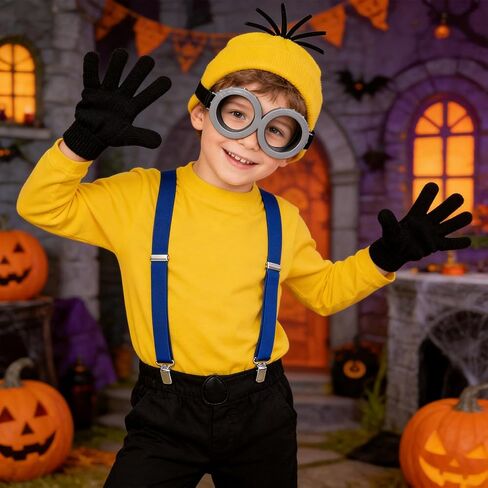 ZIW 6 Pcs Kids Halloween Costume Accessories Set Funny Accessory Kit for Boys Girls with Beanie Goggles Gloves Blue Suspenders Buttons Banana Keychain Dress Up Props ZW282 in Saudi Arabia