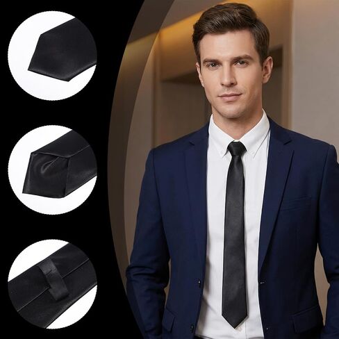16 Pack Men's Tie Bulk, Black Ties for Men, Solid Color Satin Necktie Set, 3.15'' Wide Formal Business Wedding Office Graduation Attire Accessories in Saudi Arabia
