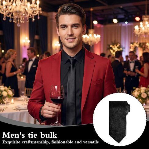 16 Pack Men's Tie Bulk, Black Ties for Men, Solid Color Satin Necktie Set, 3.15'' Wide Formal Business Wedding Office Graduation Attire Accessories in Saudi Arabia
