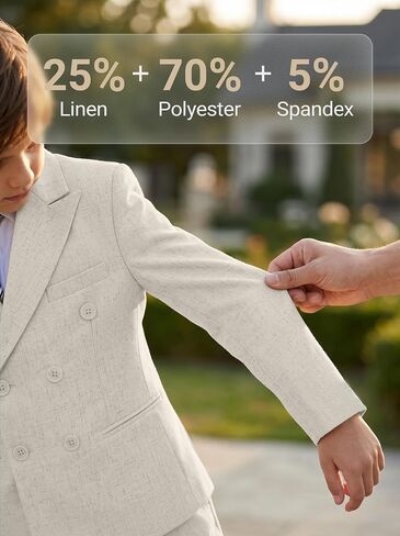 Boys Linen Suit 5 Piece Summer Wedding Suits Kids Casual Tuxedo Double Breasted Jacket Pants Set Formal Suit for Boy in Kuwait