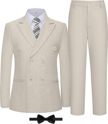Boys Linen Suit 5 Piece Summer Wedding Suits Kids Casual Tuxedo Double Breasted Jacket Pants Set Formal Suit for Boy in Kuwait