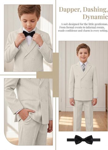 Boys Linen Suit 5 Piece Summer Wedding Suits Kids Casual Tuxedo Double Breasted Jacket Pants Set Formal Suit for Boy in Kuwait