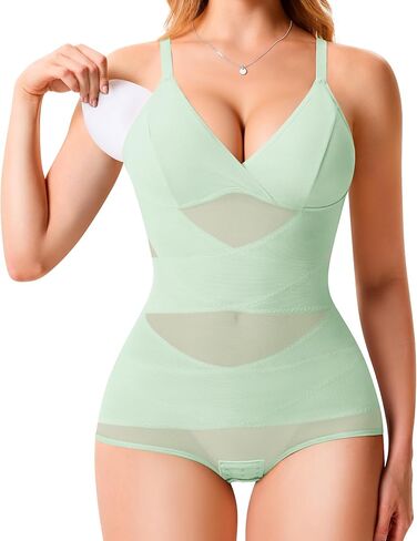 Gotoly Shapewear Bodysuit for Women Tummy Control Faja Body Shaper Breathable V Neck Body Suits in Saudi Arabia