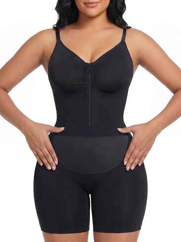 YIANNA Women's Fajas Shapewear Seamless Bodysuit Double-Layer Tummy Control Zip-Up Body Shaper Waist Defining Silhouette in Saudi Arabia