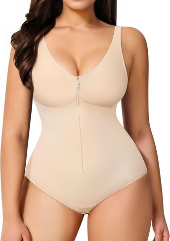 MERYOSZ Shapewear Tummy Control Body Shaper for Women V Neck Faja Shapewear Bodysuit with Zipper in Saudi Arabia