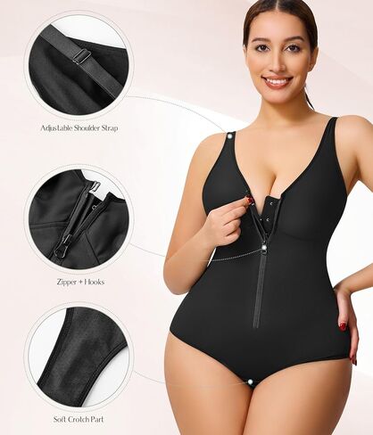 MERYOSZ Shapewear Tummy Control Body Shaper for Women V Neck Faja Shapewear Bodysuit with Zipper in Saudi Arabia