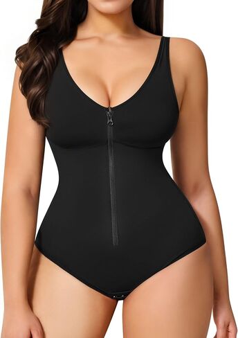 MERYOSZ Shapewear Tummy Control Body Shaper for Women V Neck Faja Shapewear Bodysuit with Zipper in Saudi Arabia